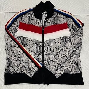 Pam & Gela Snakeskin Print Bomber Jacket with Red and Blue Accents